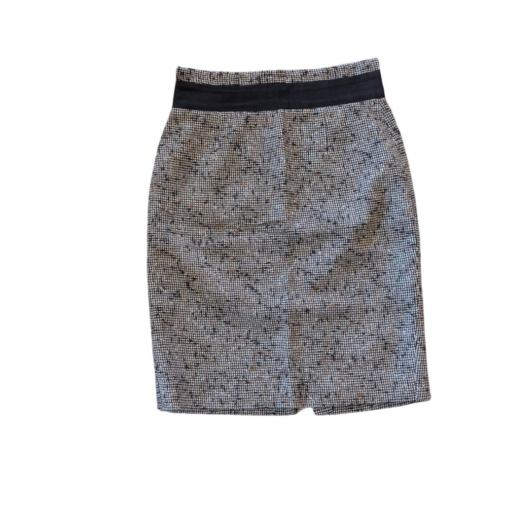 Tweed Wool Silk Blend Pencil Skirt Brown Black Women Minimalist Old Money Office